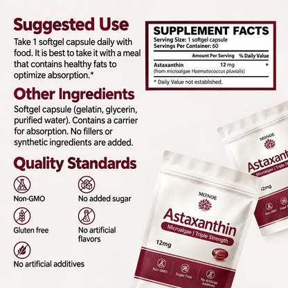 Astaxanthin 12 mg — Natural Softgels with MCT Oil