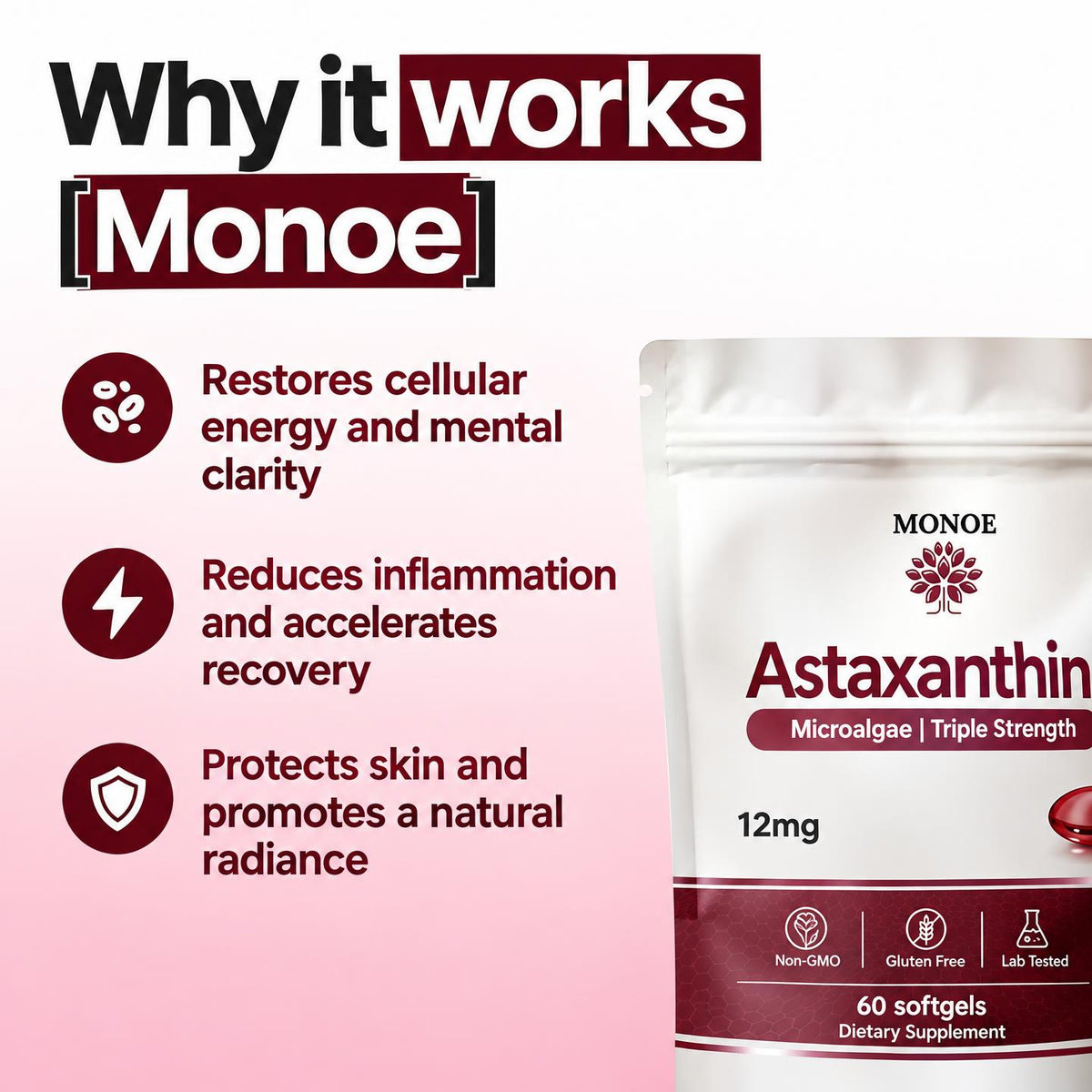 Astaxanthin 12 mg — Natural Softgels with MCT Oil